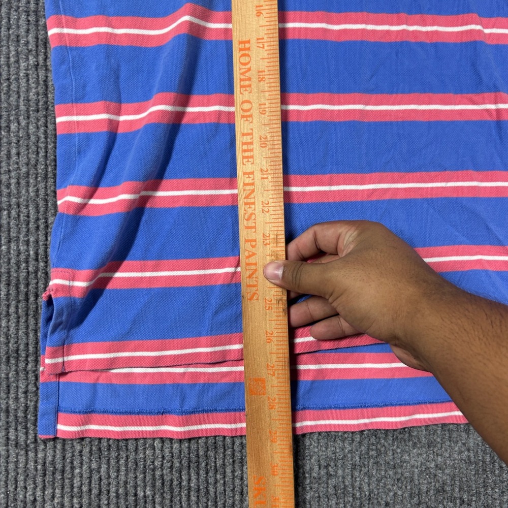 Polo Ralph Lauren Shirt Men's L Blue Pink Striped Short Sleeve Polo Pique Preppy - Picture 5 of 8